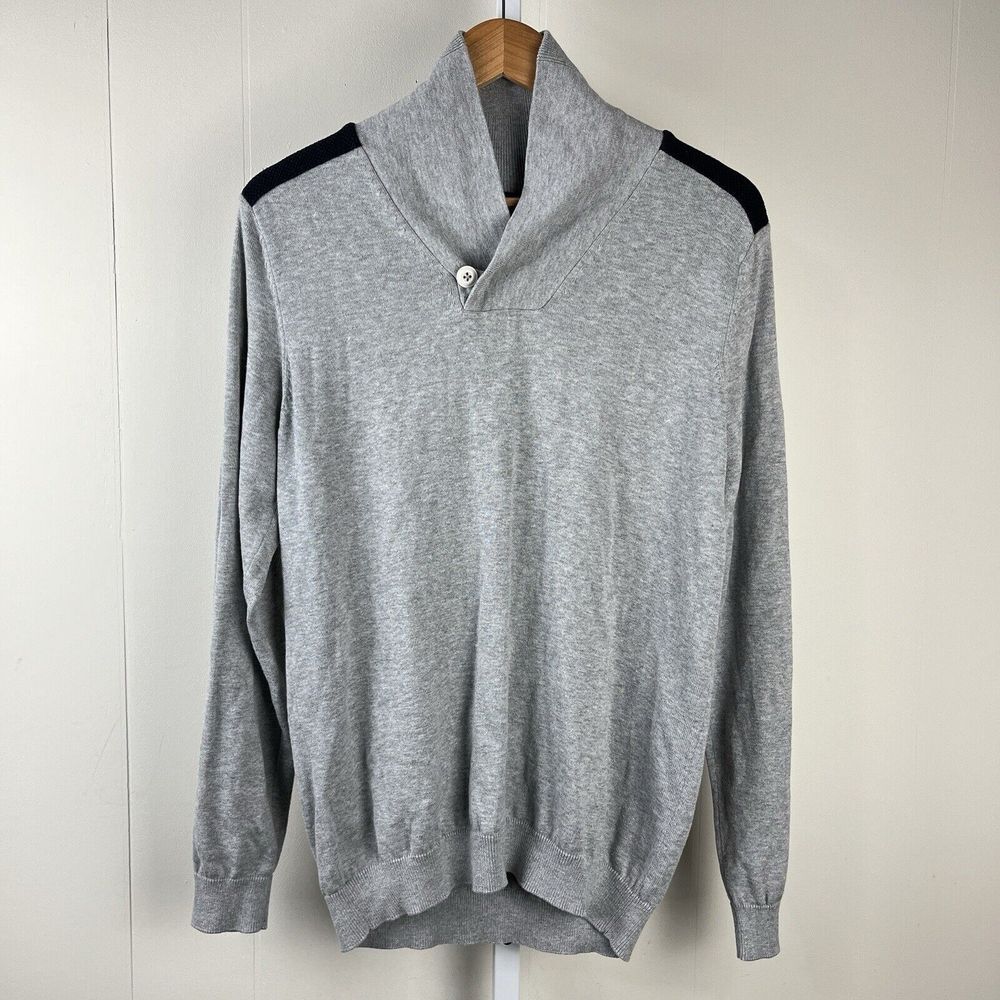 Jules‎ Sweater Jumper Gray Shawl Collar Pullover Cotton Mens Size Large